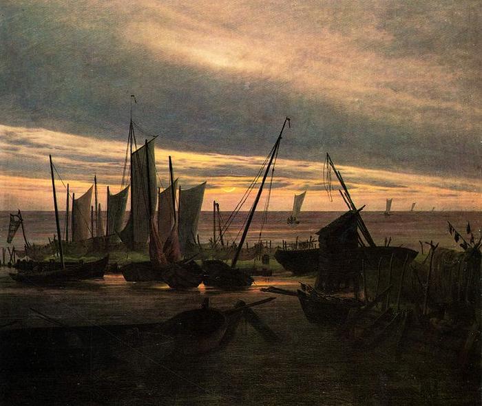 Caspar David Friedrich Schiffe im Hafen am Abend Sweden oil painting art